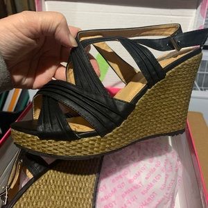 Black Strappy Wedges 7.5